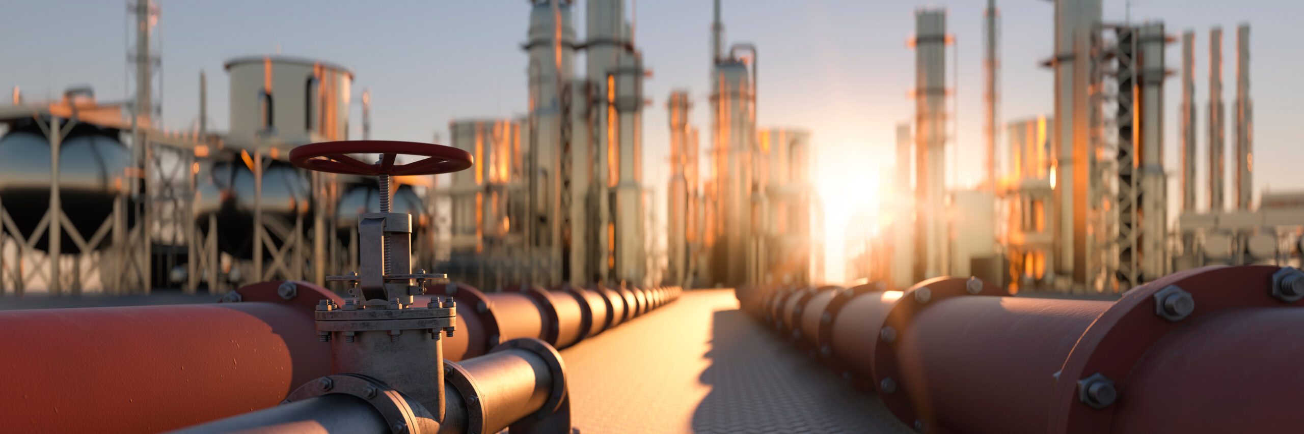 Natural gas pipeline in a refinery 3d render