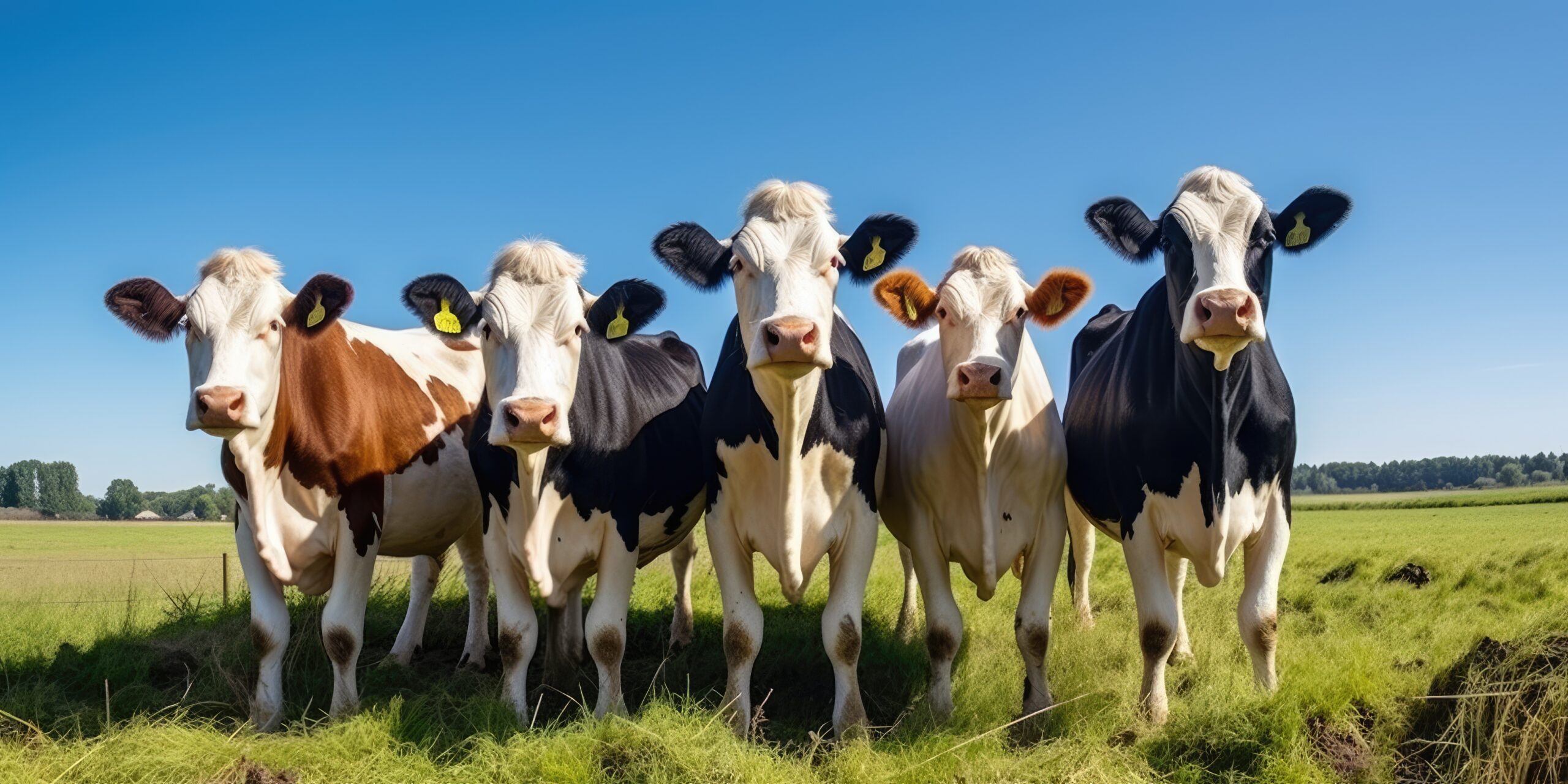 Group Of Cows Standing Next To Each Other On A Field Generative AI