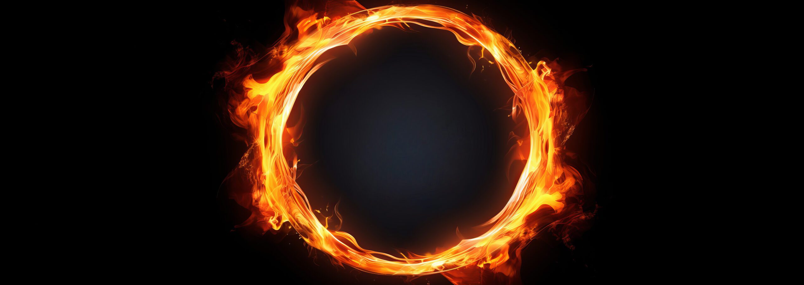 Fire ring on black background AI generated image