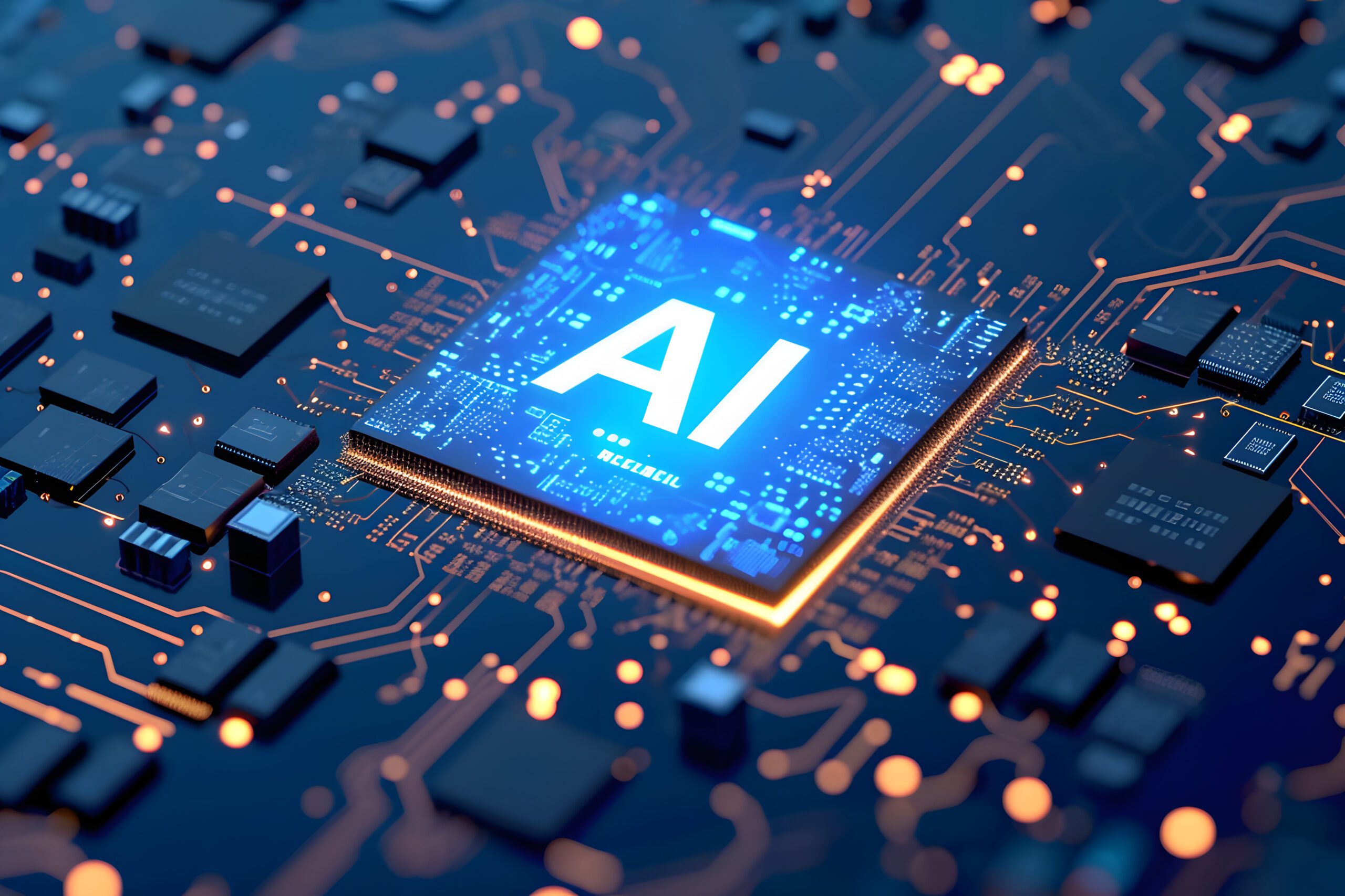 micro chip with AI text artificial intelligence