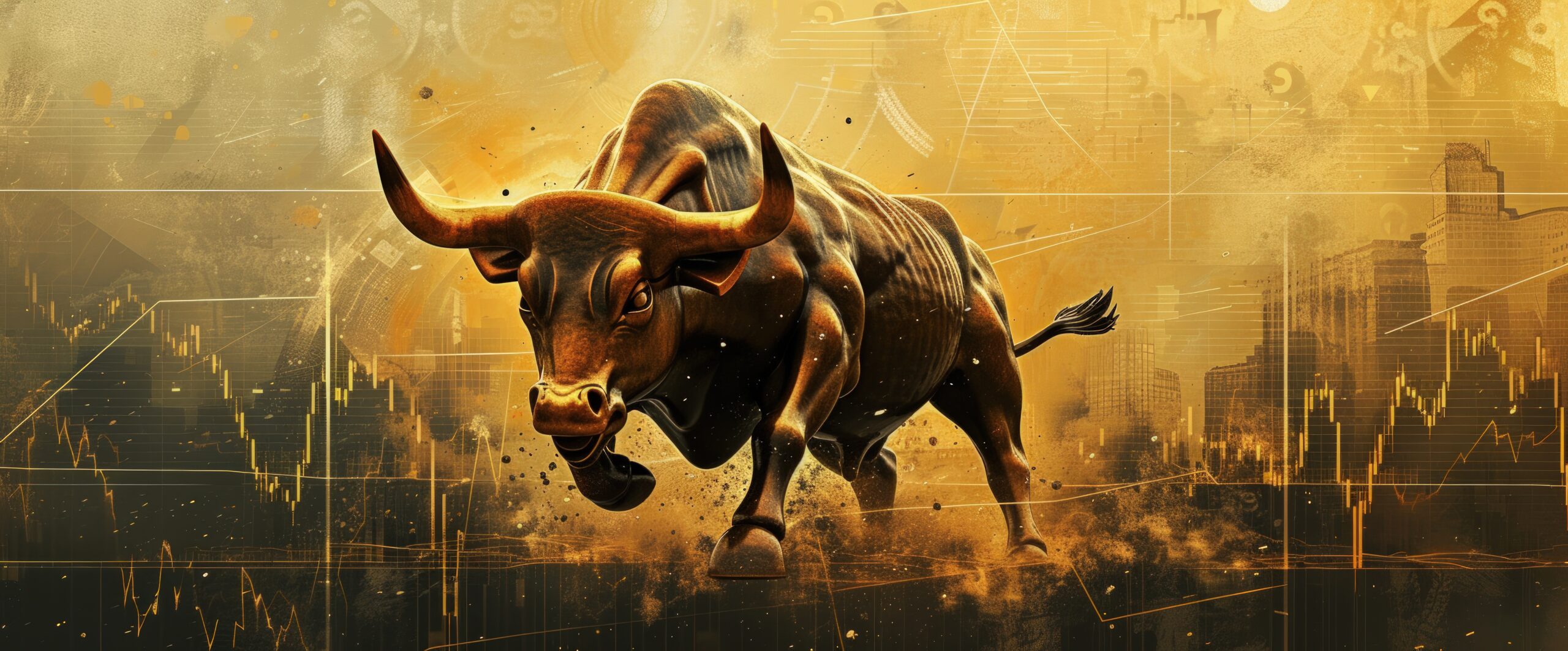 Golden strong bull animal for financial trading investment symbol AI generated image