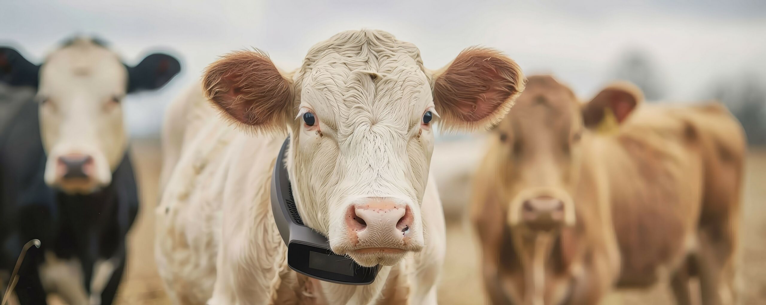 Cattle wearing smart collars for health monitoring livestock management technology