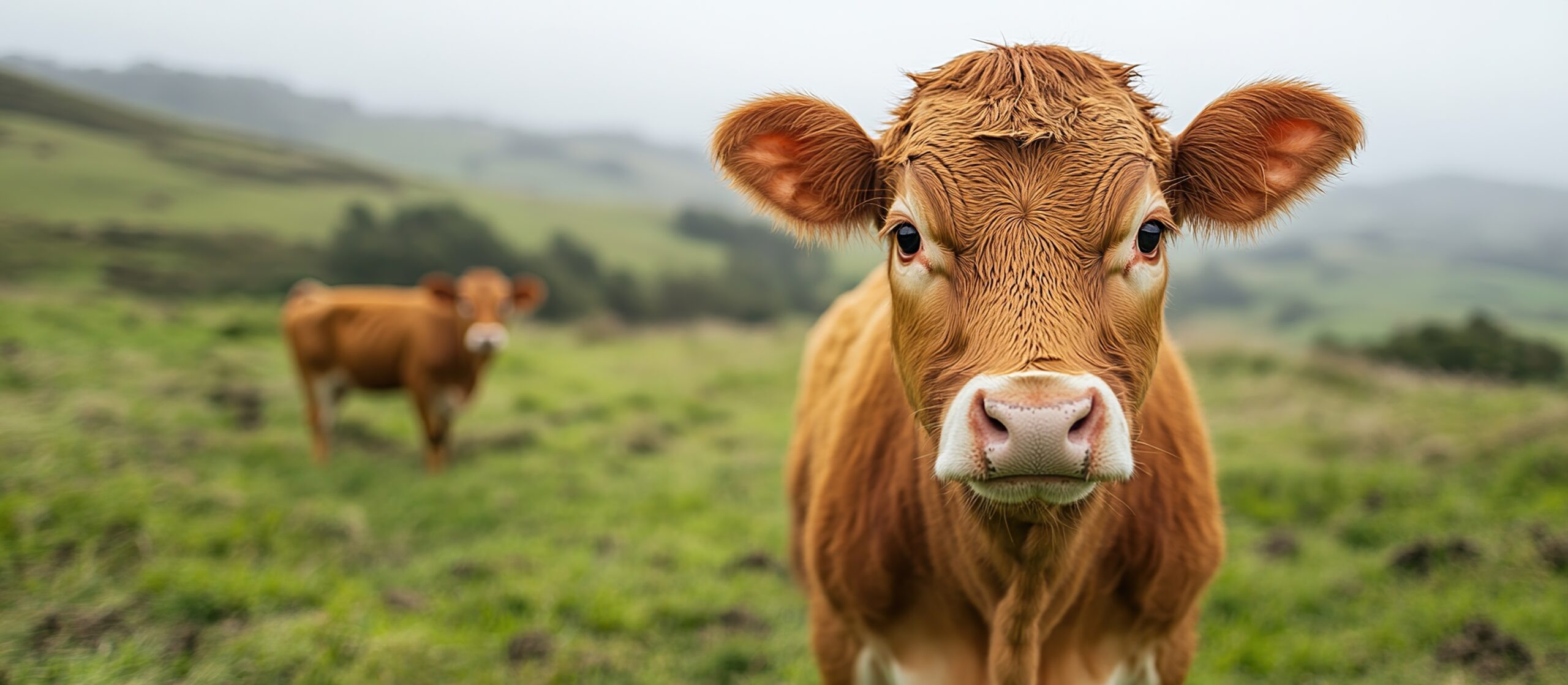 Close up of a Curious Calf in a Lush Meadow