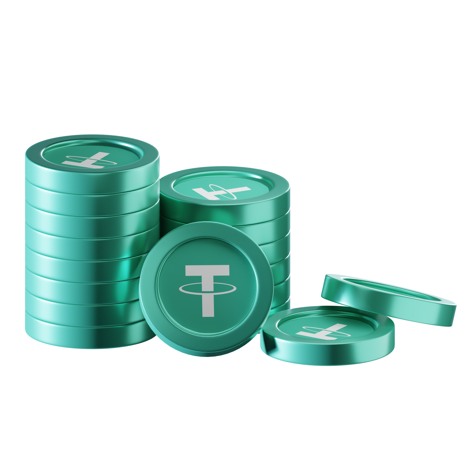 tether usdt coin stacks cryptocurrency 3d render illustration free png