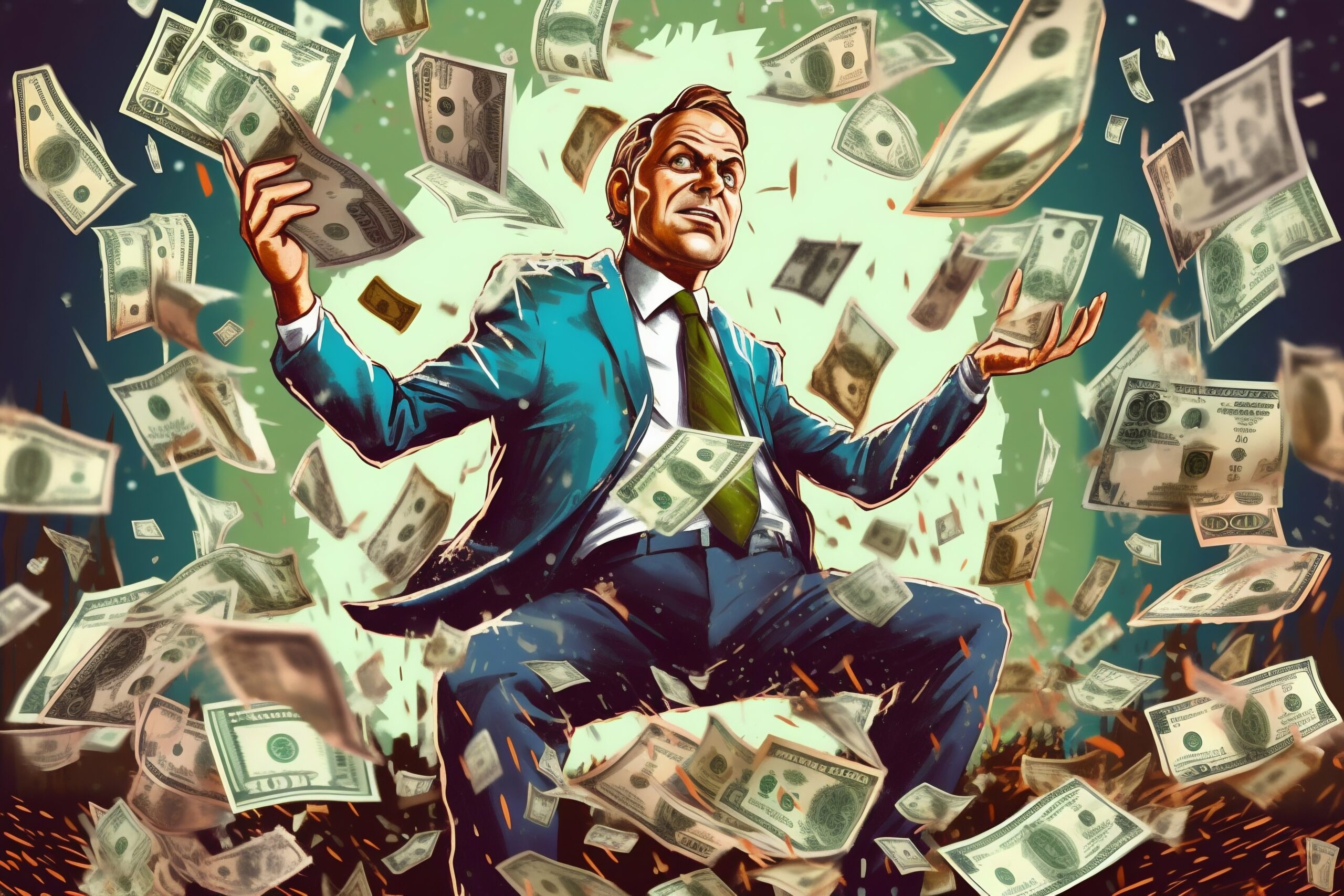 Politician Giving a Speech with a Pile of Money Hidden Behind Him Generative ai