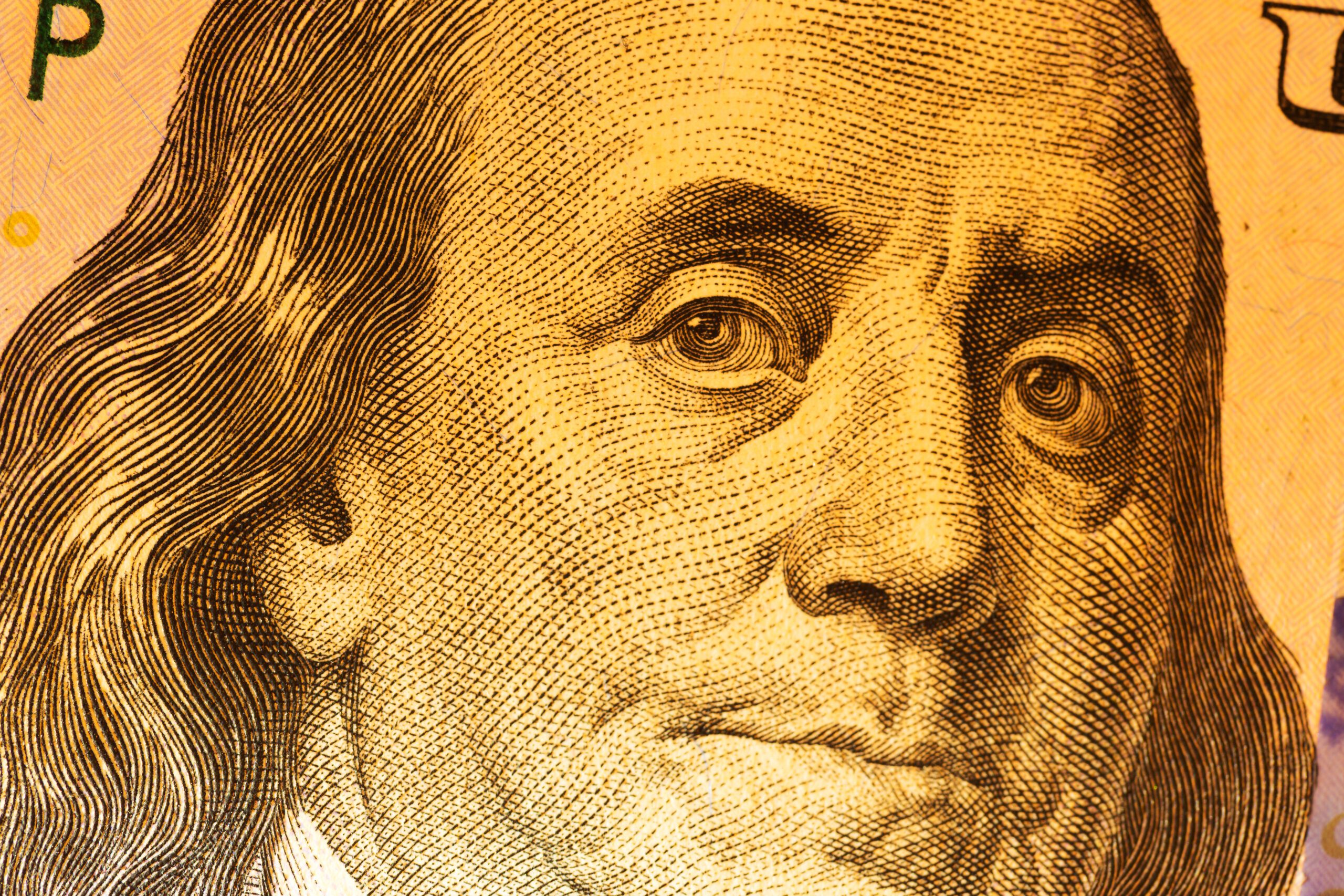 Close up of dollar money bills Art shooting Franklin portrait