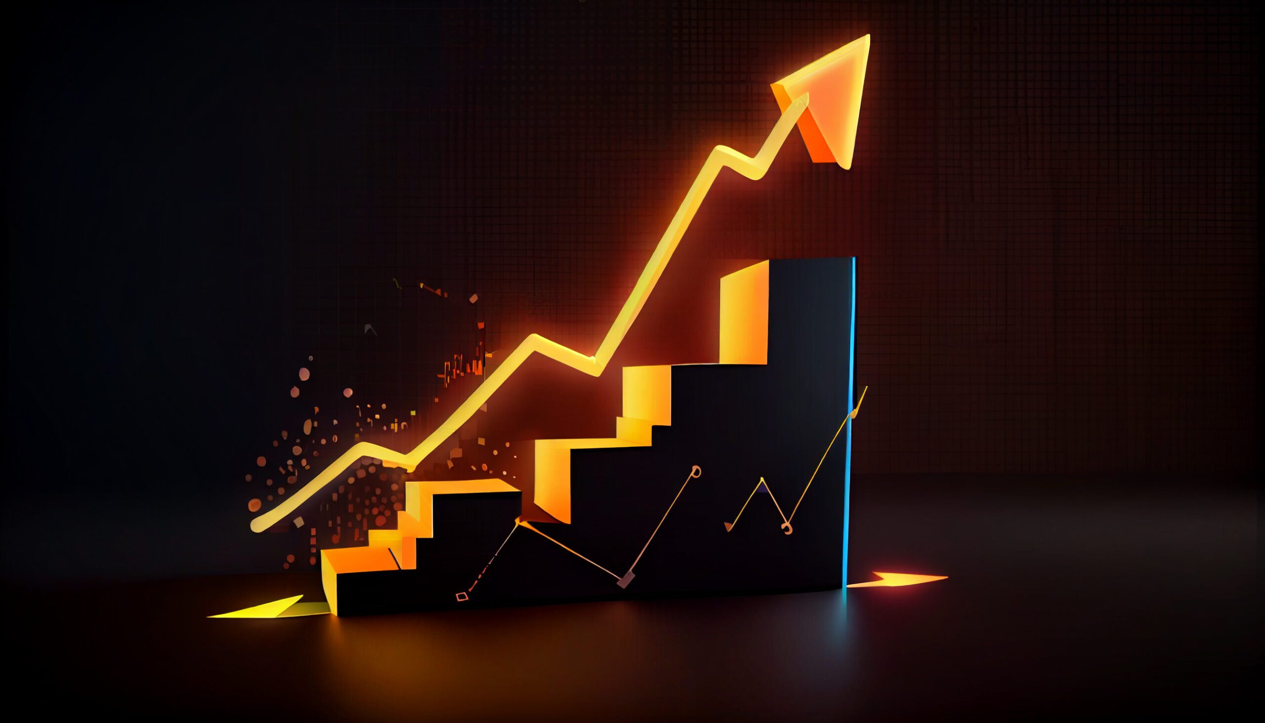 3d Graph showing rise in profits with arrow Growing graph Business chart Upward trend Growth success arrow chart Profit growing symbol Progress bar diagram symbol Ai generated image