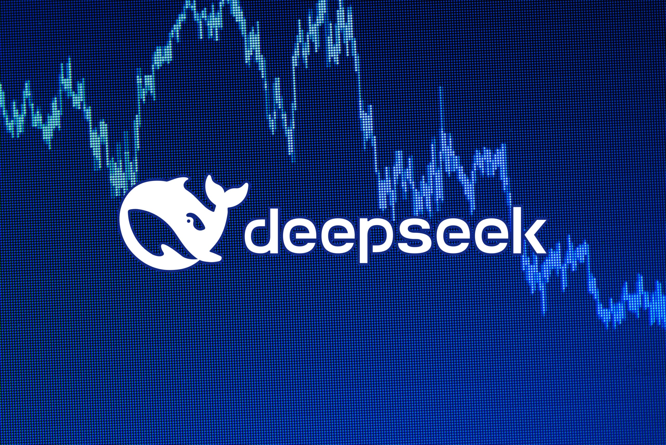 Deepseek logo on the modern digital background of a falling stock market graph Artificial intelligence chatbot Valencia Spain January 28th 2025