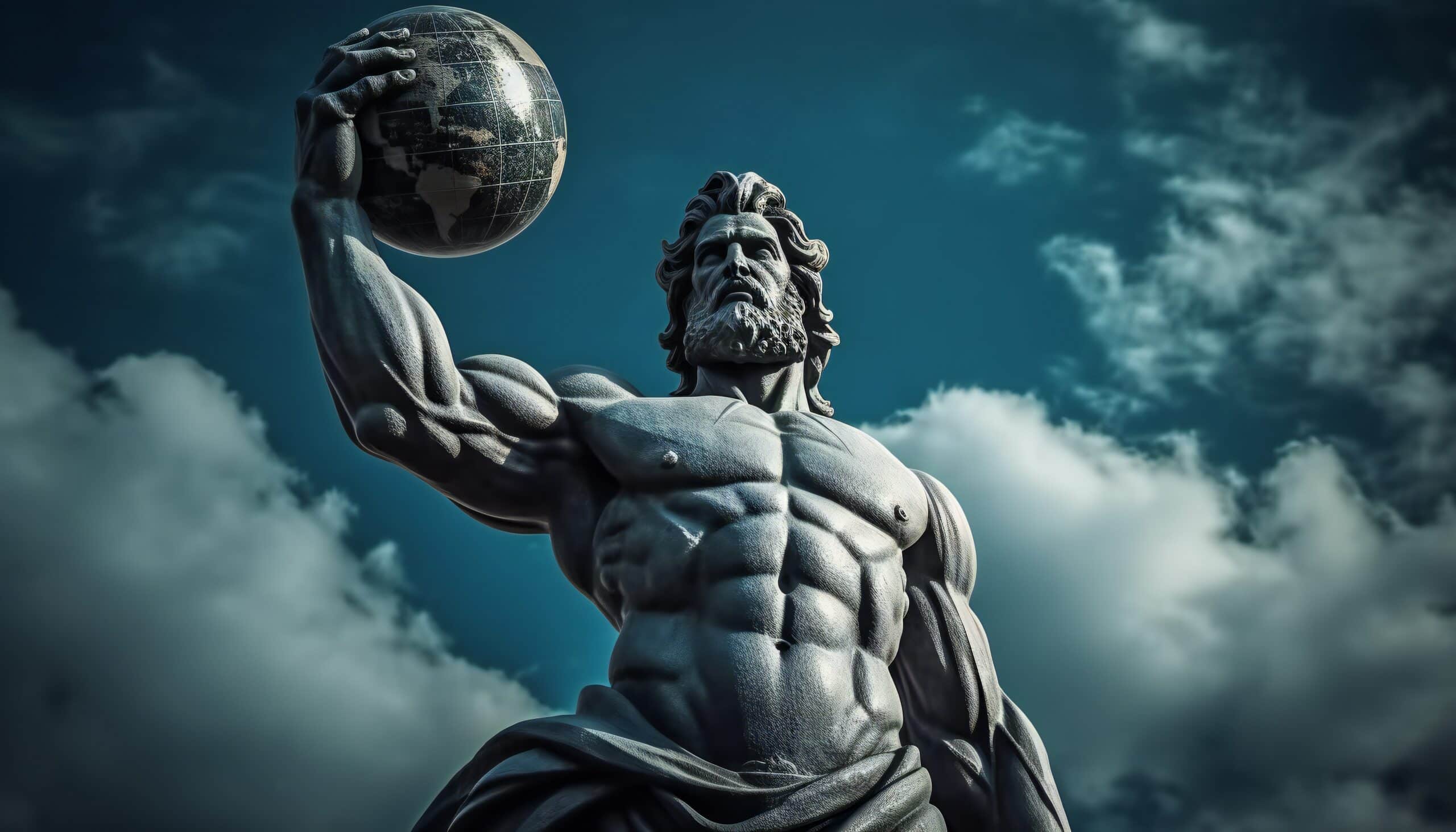 Atlas Statue of Greek god supporting the weight of the world Atlas statue with blue sky